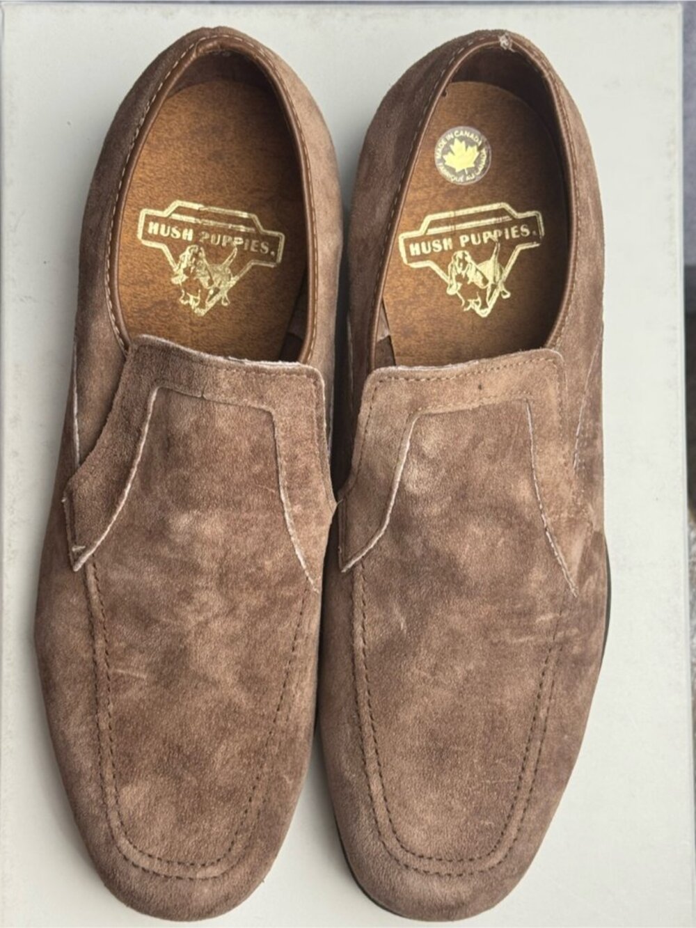 Hush Puppies Brown Suede Loafers Men 8,5 Wide Made in Canada NOS - Picture 9 of 9